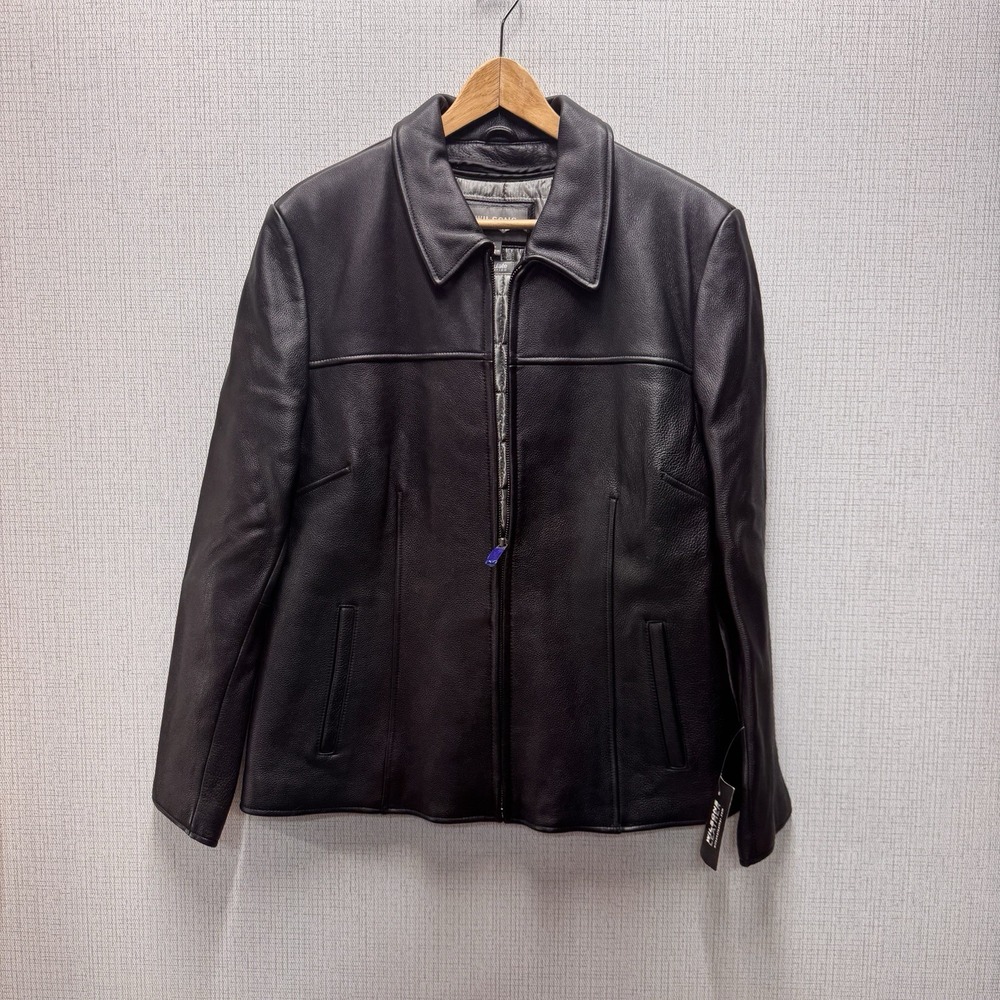 Wilsons Leather Jacket Women XL Black Thinsulate Zip Up Collared Moto Minimalist